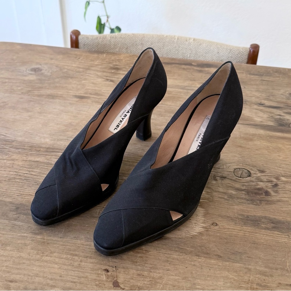 Sonia Rykiel Black Satin Kitten Heels Pointed Toe Paris Size